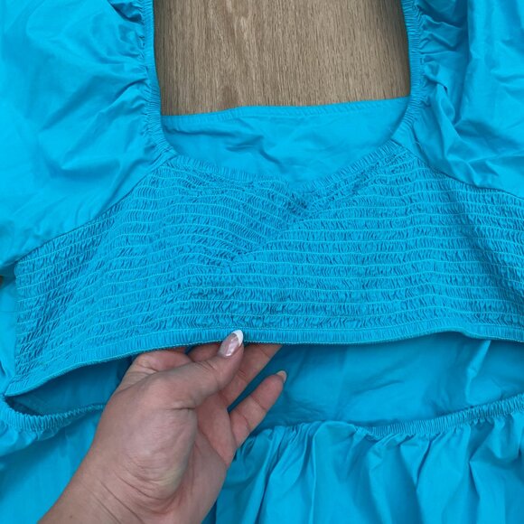 A New Day Mini Dress Puff Sleeves Smocked Cut Out Back Blue Womens Size XXL - Picture 11 of 15